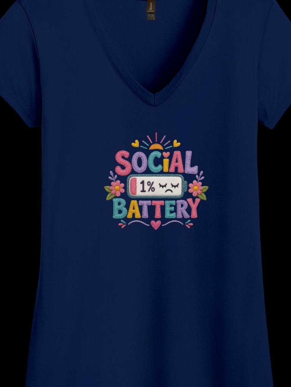 Social Battery 1% Women's Gildan Softstyle V-Neck Tee - Multiple Sizes and Color - Picture 4 of 7